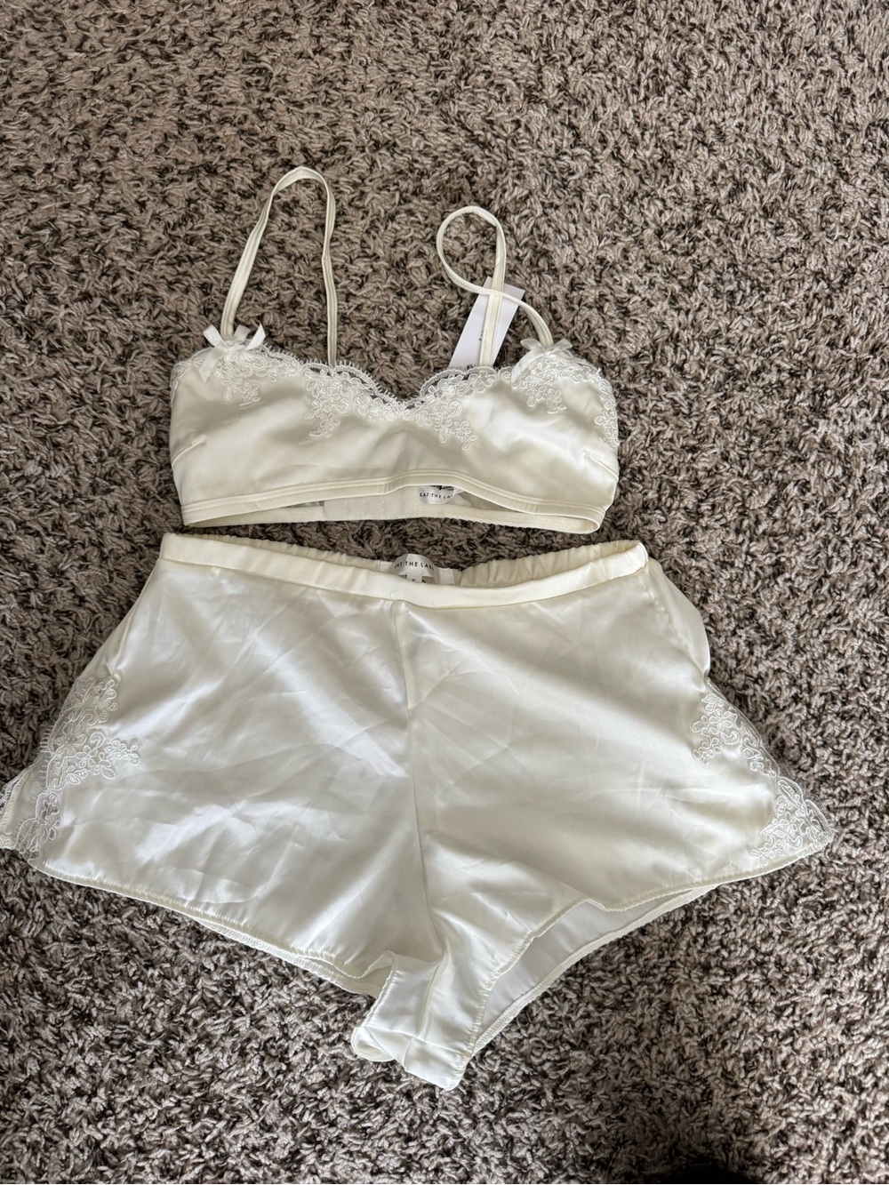 Brand New Kat the Label Jean Embroidered Bralette and Short Set